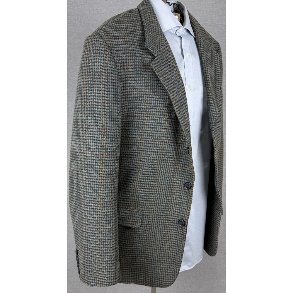 Vintage Bespoke Houndstooth Wool Blend Blazer Sport Coat 42R Madrid Green Brown